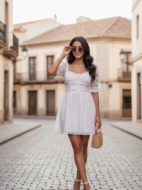 For Love & Lemons
Libby Mini Dress White Smocked Puff Sleeve